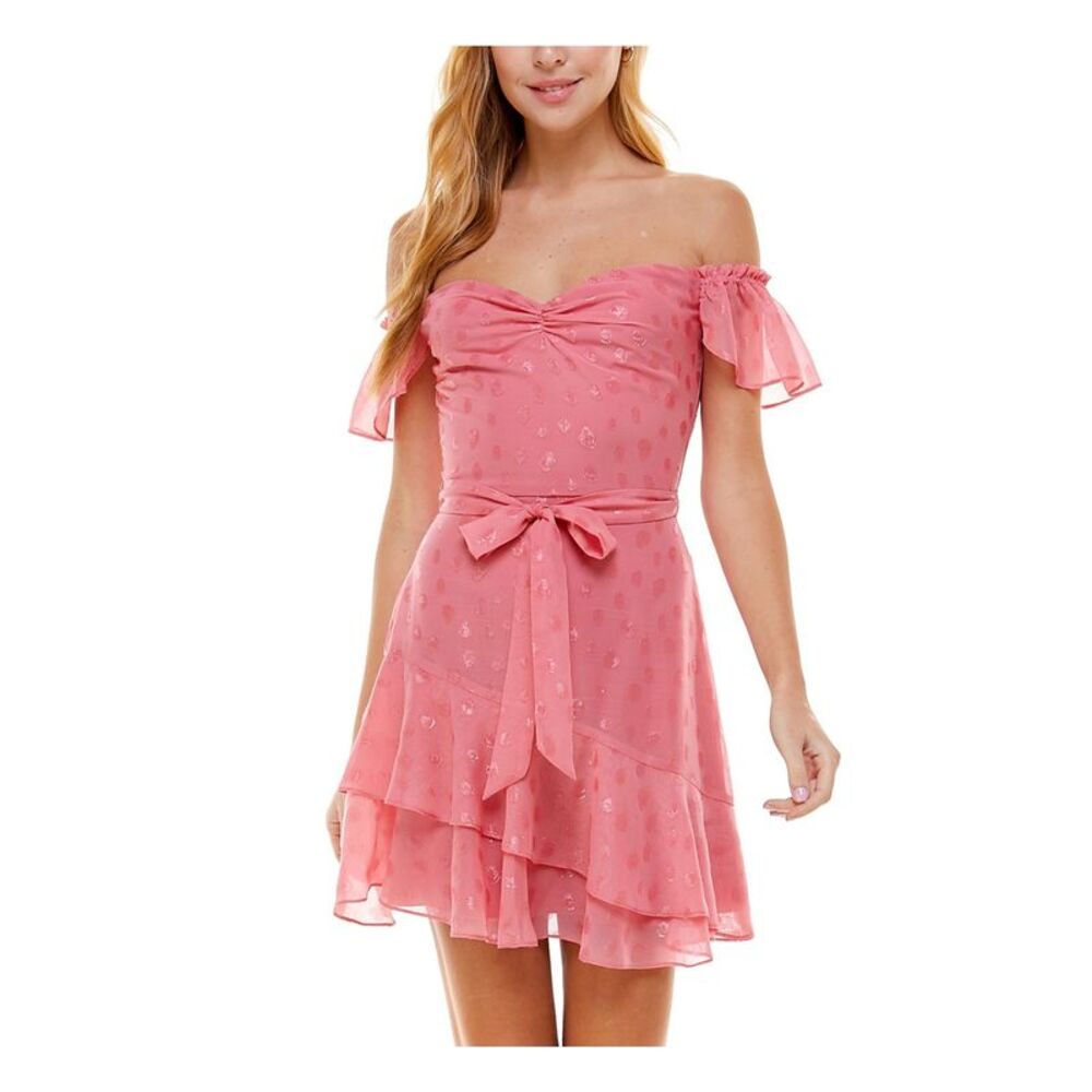CITY STUDIO Womens Short Dress Pink Flutter Sleeve Tie Juniors 11